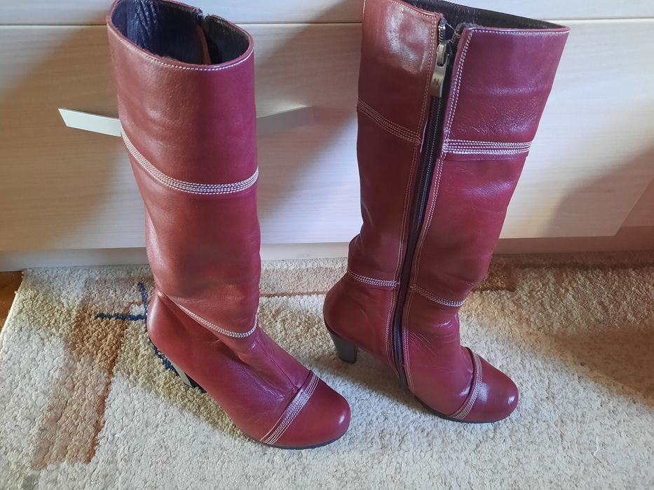 Ботуши естествена кожа в цвят бордо