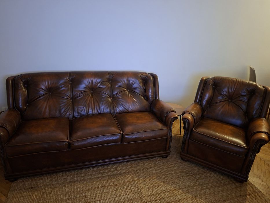 Canapea si 2 fotolii piele naturala