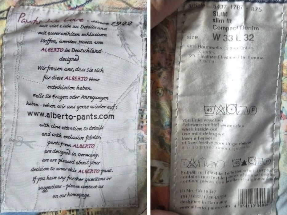 Blugi Bărbați Alberto - Handcrafted, Slim Compact Denim - W33/L32