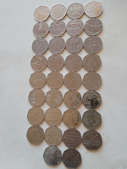 Английски Монети 50p Английски Пенс. Колекция от Най-Редките, Юбилейни и Скъпи 50 Пенса