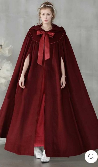 Червено дълго дамско наметало Linennaive