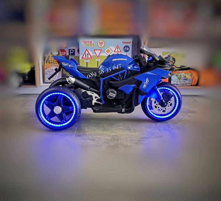 ТОП ЦЕНА!НОВО!Акумулаторен мотор с 3 гуми Ninja BLUE с 12V батерия,USB