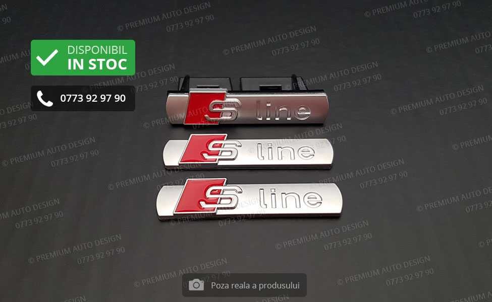 Set embleme / sigle metalice - Audi S line (grila + aripi)