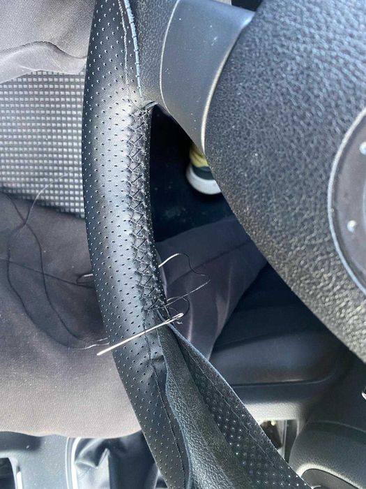 Montaj+husa volan din piele cusută manual (AUTOTURISM, DUBE, TIR)