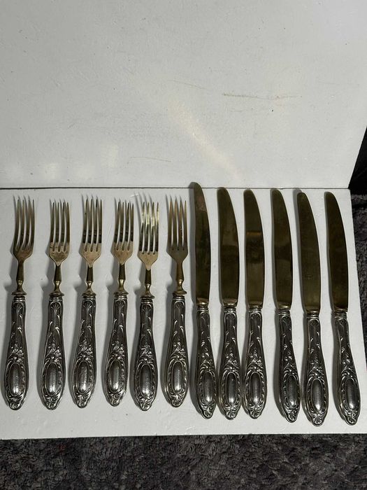 SET TACAMURI - 6 FURCULITE + 6 CUTITE - ARGINT 800 -Vintage -6.4lei/gr