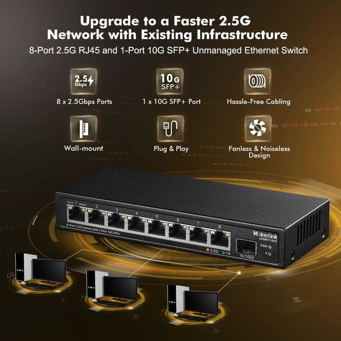 Switch Ethernet MokerLink 8 port 2.5 Gigabit SFP 10G negestionat