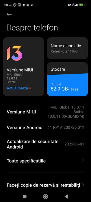 Xiaomi Redminote 11 PRO -8 GB RAM -128 GB MEMORIE INTERNĂ.