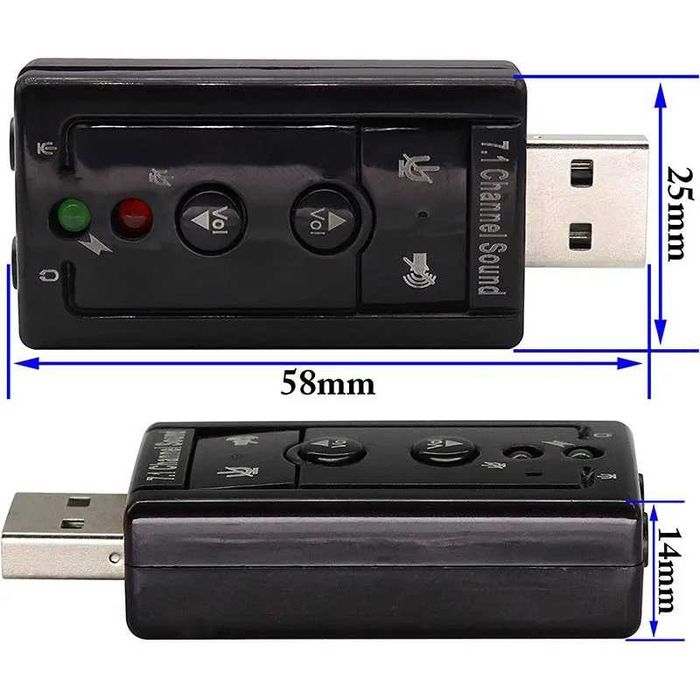 Външна звукова карта 7.1 USB, 3.5 мм жак микрофон / стерео за компютър