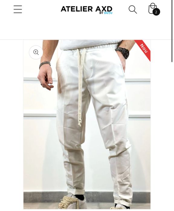 pantaloni barbati casual albi cu snur
