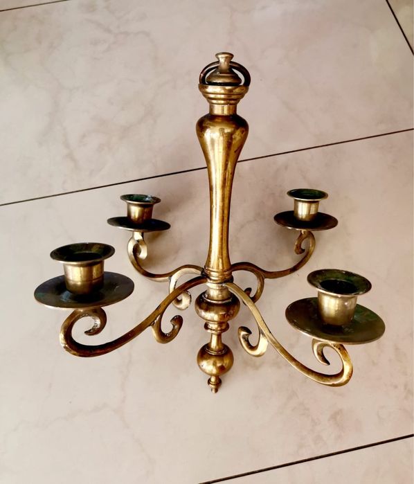 Антикварна масивна бронзова таванна лампа свещник подвижна лампа свещ