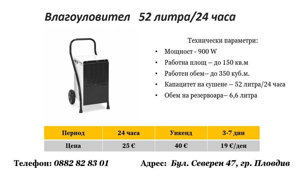 Влагоуловител/Влагоабсорбатор  под наем