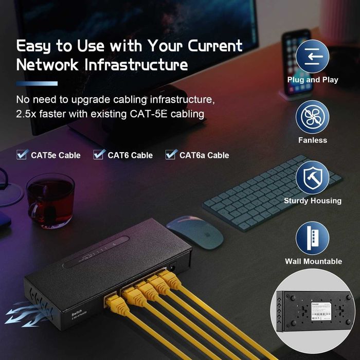 Switch Binardat G05-0412G,1 port 2,5 Gb,4 port RJ-45 Ethernet Gigabit