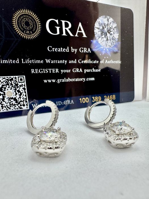 Сребърни обеци с мойсанит (Диамант) 1 карат