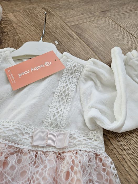 Set botez pentru fetite cu rochiță si paltonaș din blăniță 8-12 luni