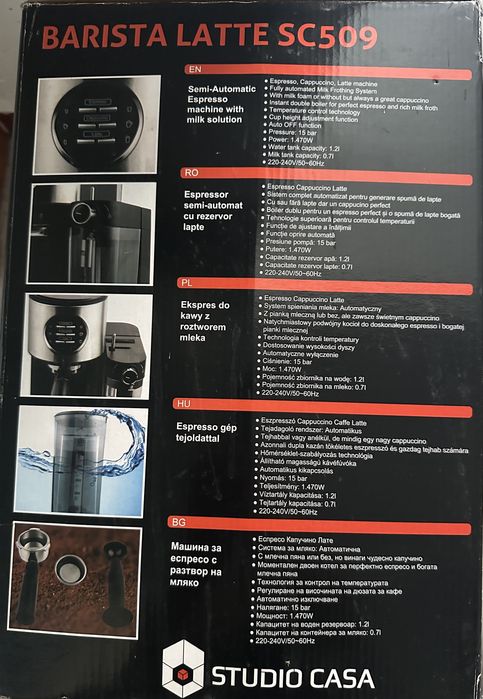 Espressor semi automat Studio Casa Barista Latte cu rezervor lapte