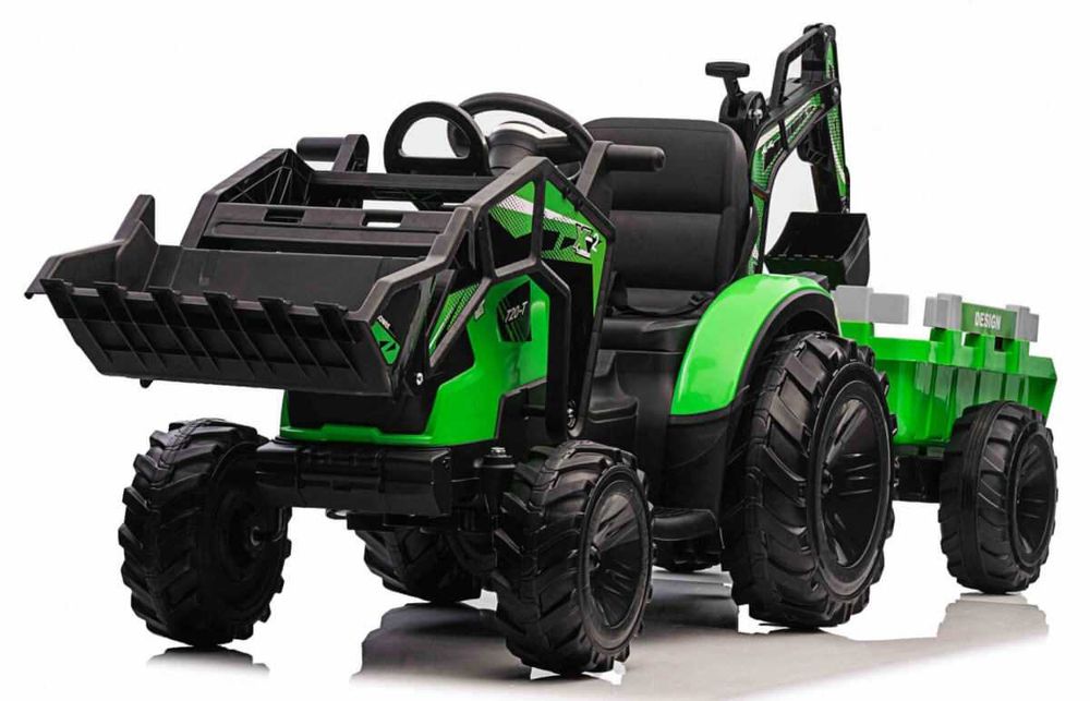 Tractor excavator electric pt copii cu remorca Autokids (2068) Verde