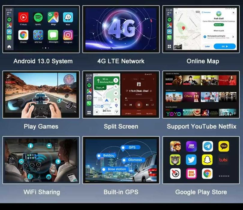 Android 13 4G GPS bluetooth 4GB+64GB CarPlay/Android Auto wireless
