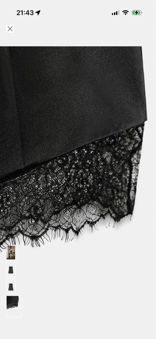 Черна сатенена рокля Zara с дантела, нова с етикет, размер С