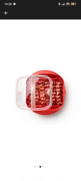 Tava de gatit  bacon pentru microunde Lekue, rosu