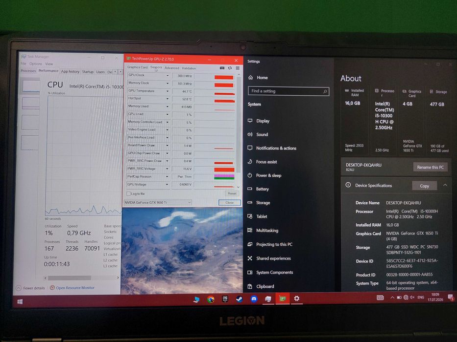 DEFECT - Laptop Gaming Lenovo Legion 5 15IMH05 IntelC i5-10300H pana la 4.50GHz, 15.6", Full HD, IPS, 16GB, 512GB SSD, NVIDIA GeForce GTX 1650 Ti 4GB