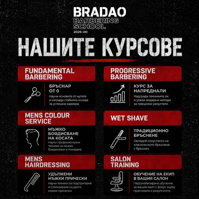 Курс за бръснари „Бръснар от 0“ | Обучение за начинаещи | BRADAO Barbering School – Бургас