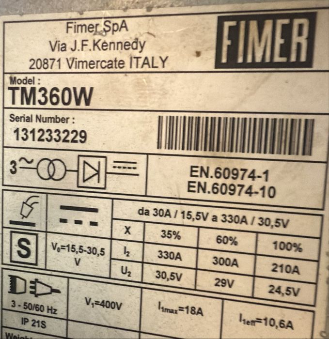 Aparat de sudura Mig Mag 330 amperi Fimer TM 360