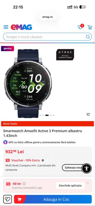 Smartwatch Amazfit Active 3 Premium albastru