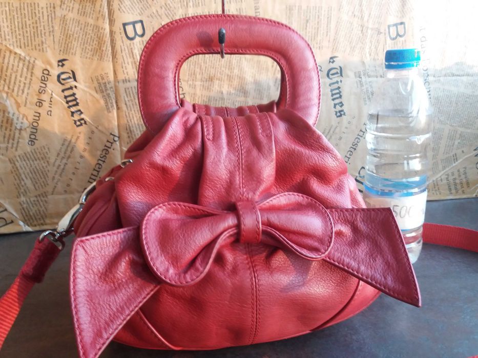 дамска чанта,малка червена,кожена/естествена кожа