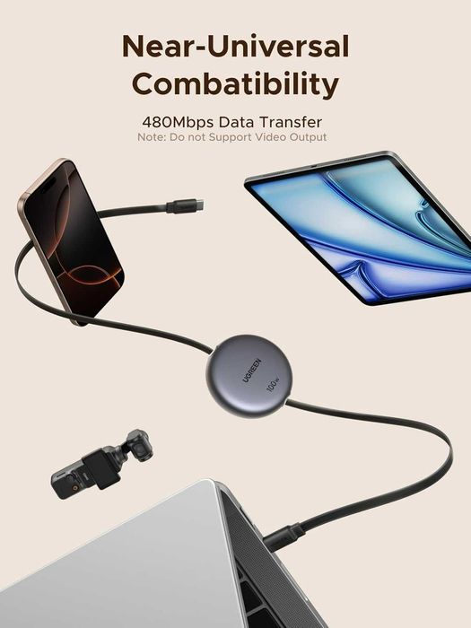 Зарядное устройство UGREEN Nexode мощностью 100W с выдвижным USB-C