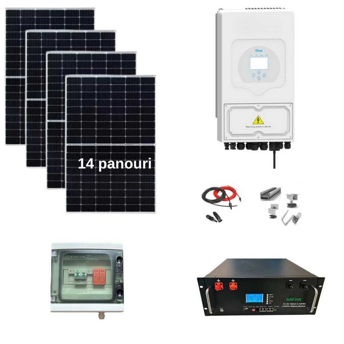 Sistem fotovoltaic 6 kw panouri+6 kw Deye trifazat + 5.12 kw stocare