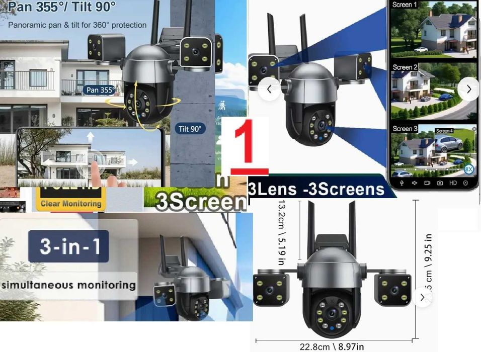 Camere IP, 8MP 12MP, UHD, cu 2 sau 3 lentile, cu card sau panou solar