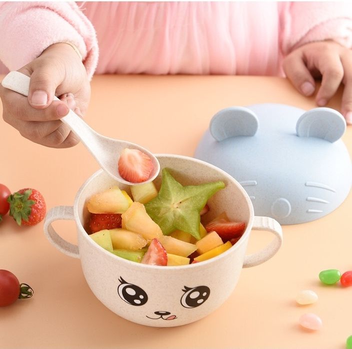 Set bol cu lingurita pentru bebelusi ,100% Eco din paie de grau