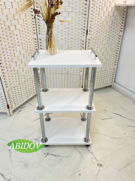 Стеллаж тумбочка тележка помощница на роликах,колёсиках  для салона