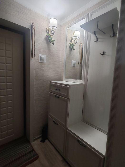 Прихожая в идеальном состоянии (обувница, зеркало, вешалка)