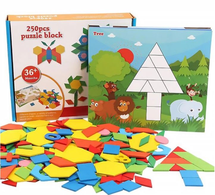 НАМАЛЕН! Нов дървен конструктор мозайка с 250 части строител + ШАБЛОНИ