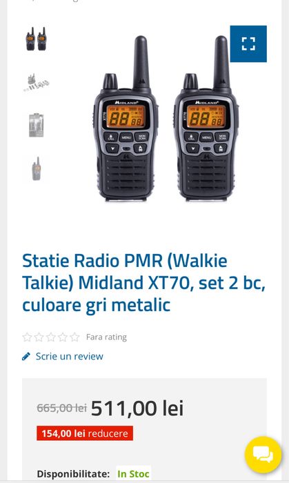 Statie Radio PMR (Walkie Talkie) Midland XT70, set 2 buc, transport inclus