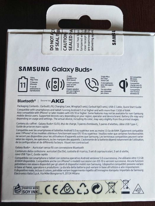 Samsung Galaxy Buds Plus - безжични слушалки с кутия и аксесоари