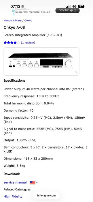 Vand amplifcator Onkyo A-08 Stereo