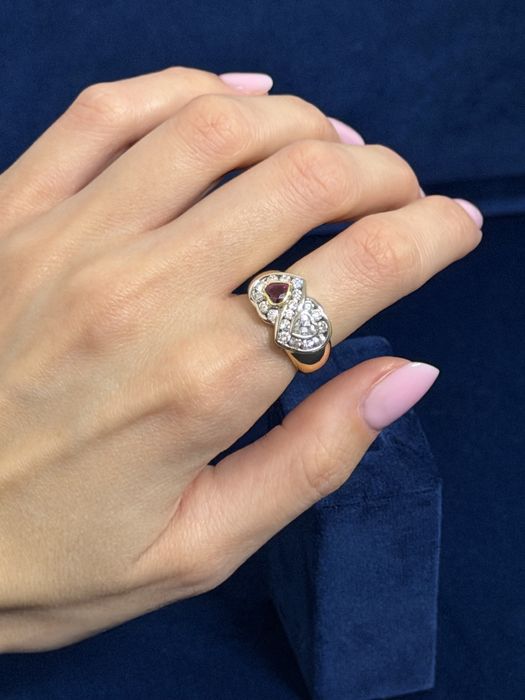 Inel aur 18k diamante 1.21 ct, rubin 0.32ct