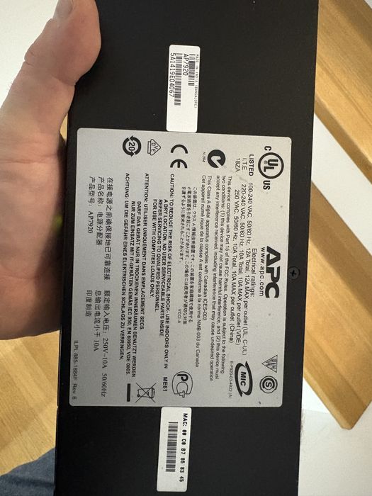 APC AP7920 IP Rack PDU, Switched, 1U, 12A/208V, 10A/230V, (8)C13