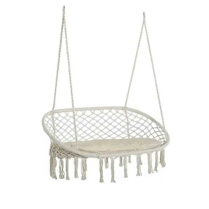 Луксозна Двойна бежова градинска люлка за двама с възглавница