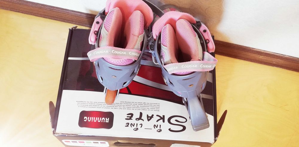 Роликовые коньки Cougar розовые, регулируемые (180-205мм), б/у
