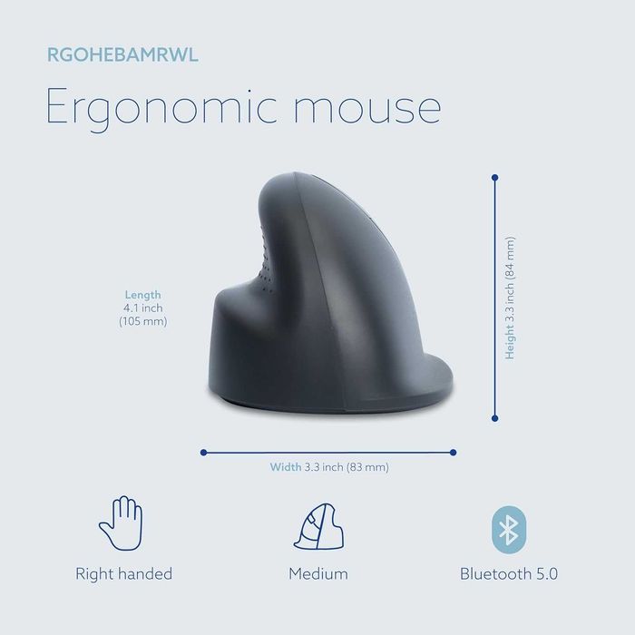 Mouse ergonomic vertical R-Go HE Basic, Bluetooth 5.0, negru