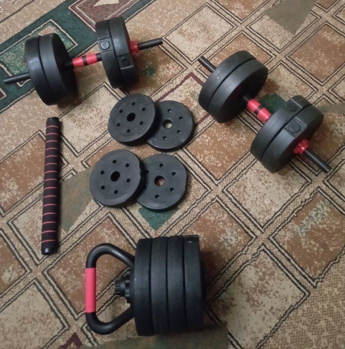 Скамья, штанга, гиря, гантели