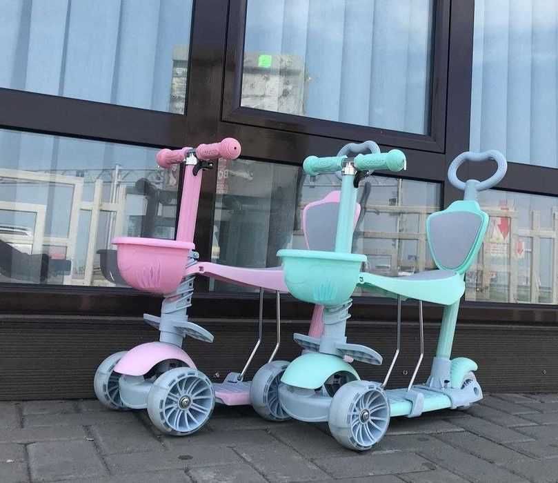 Тротинетка 5в1 с поставка за крачета, широки колела, родителски контро