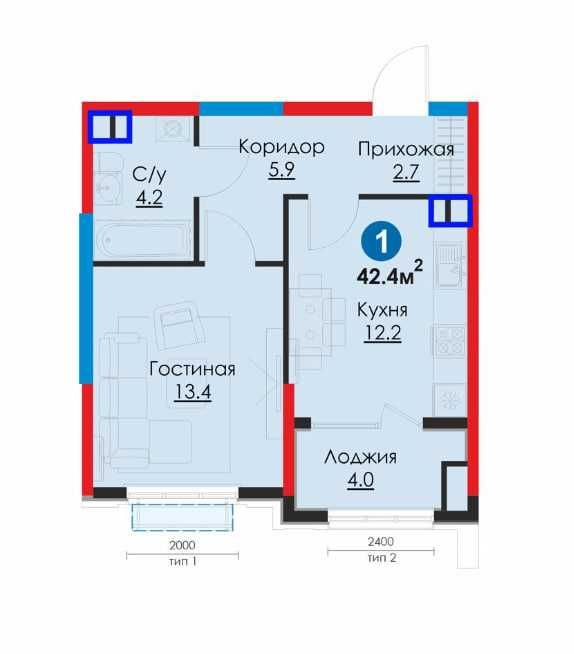 ГОТОВЫЙ КАДАСТР! 1-комн. 42.4 м² в ЖК «Maftun Makon». ИПОТЕКА!(АА)