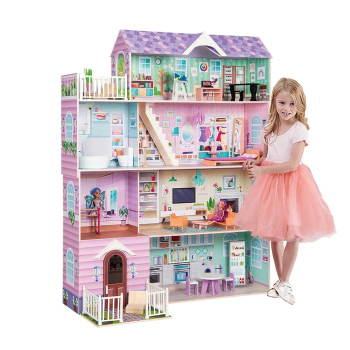 Голяма Дървена къща за кукли 157см висока 123см широка с 29 аксесоара