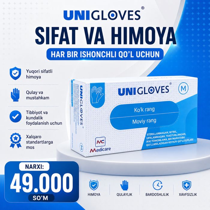 Перчатки нестерильные нитриловые UNIGLOVES