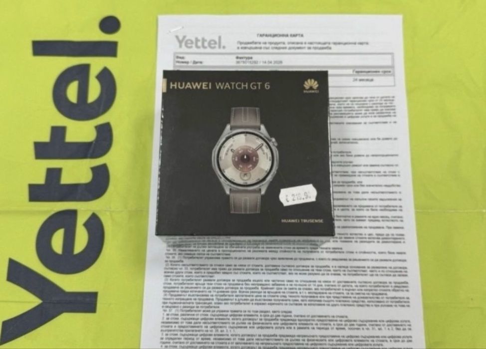 ЗАПЕЧАТАН 46mm Huawei watch GT 6 Гаранция Yettel 2028 GT6 Gray Leather