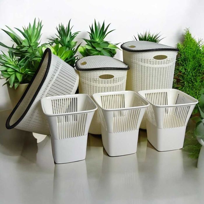 Корзина для белья — набор 30 л / 45 л / 55 л + 3 урны